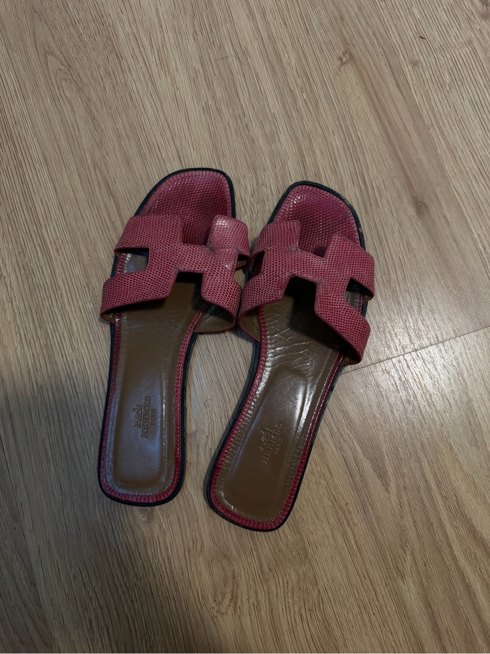 Hermes Raspberry Pink Oran Slide Sandals